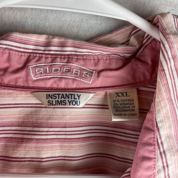 Riders Women XXL Button Up Instant Slim Pink Stripe Cotton Contrast Cuff Western - Picture 2 of 6